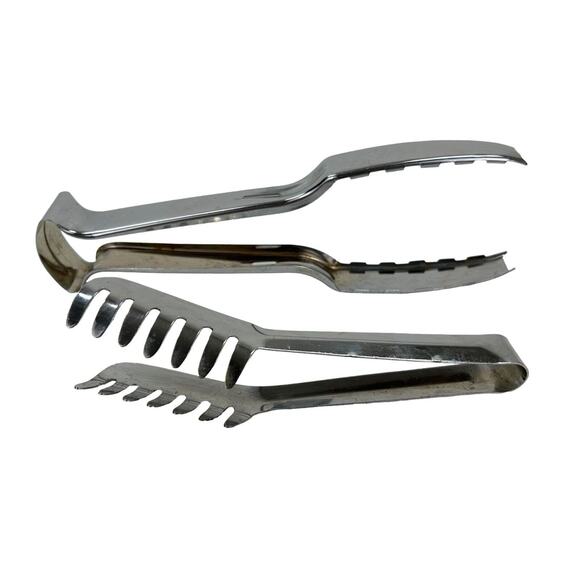 Vintage Foley 9.75” Locking Salad Tongs Chrome with Smaller Unmarked Tongs - Picture 1 of 7